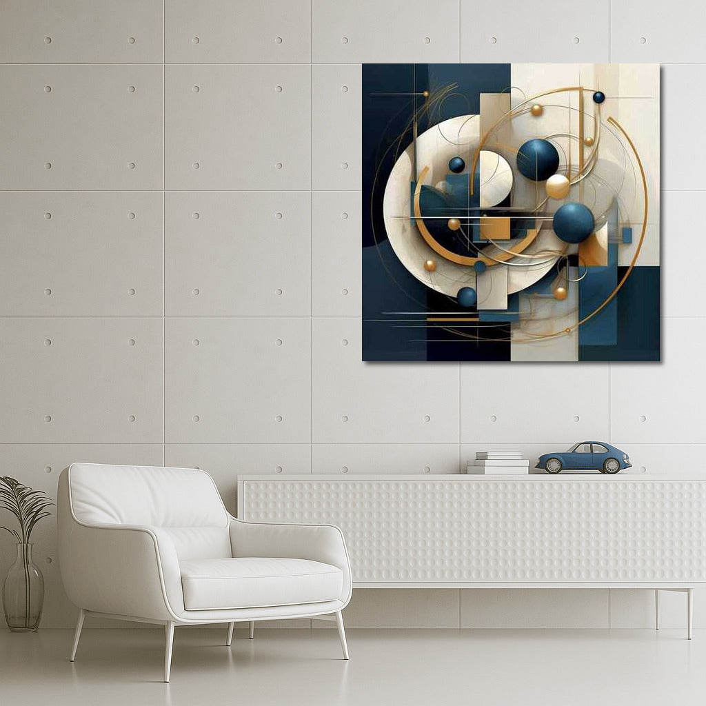 Harmony of Forms: Blue-White-Gold Abstraction