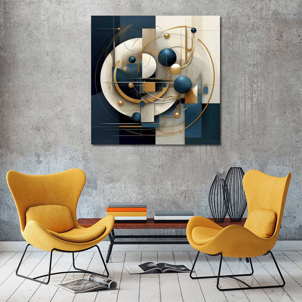 Harmony of Forms: Blue-White-Gold Abstraction
