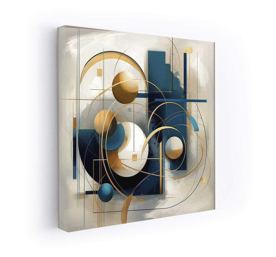 Geometry Harmony: Blue, White and Gold Abstract