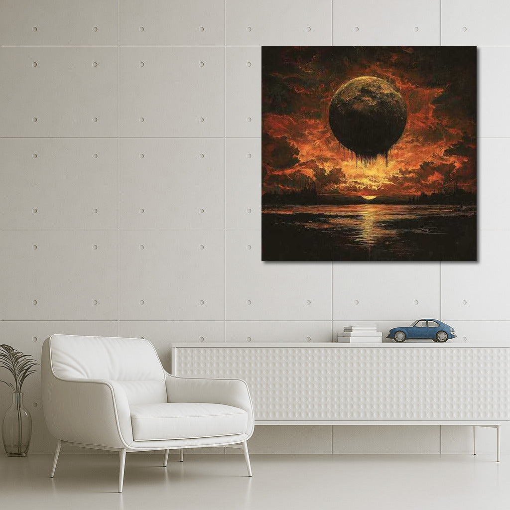 Fiery Sunset: Abstraction with Mysterious Sphere