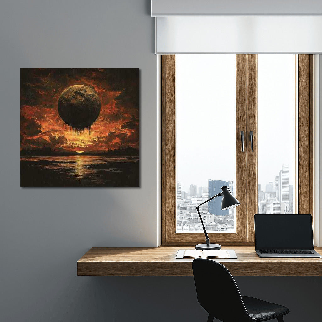 Fiery Sunset: Abstraction with Mysterious Sphere