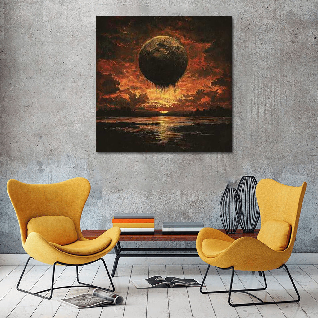 Fiery Sunset: Abstraction with Mysterious Sphere