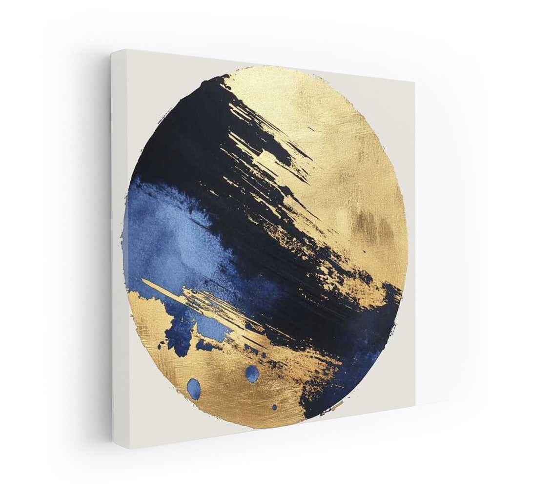 Magic Vortex: Golden Circle in Blue Shadows Abstract