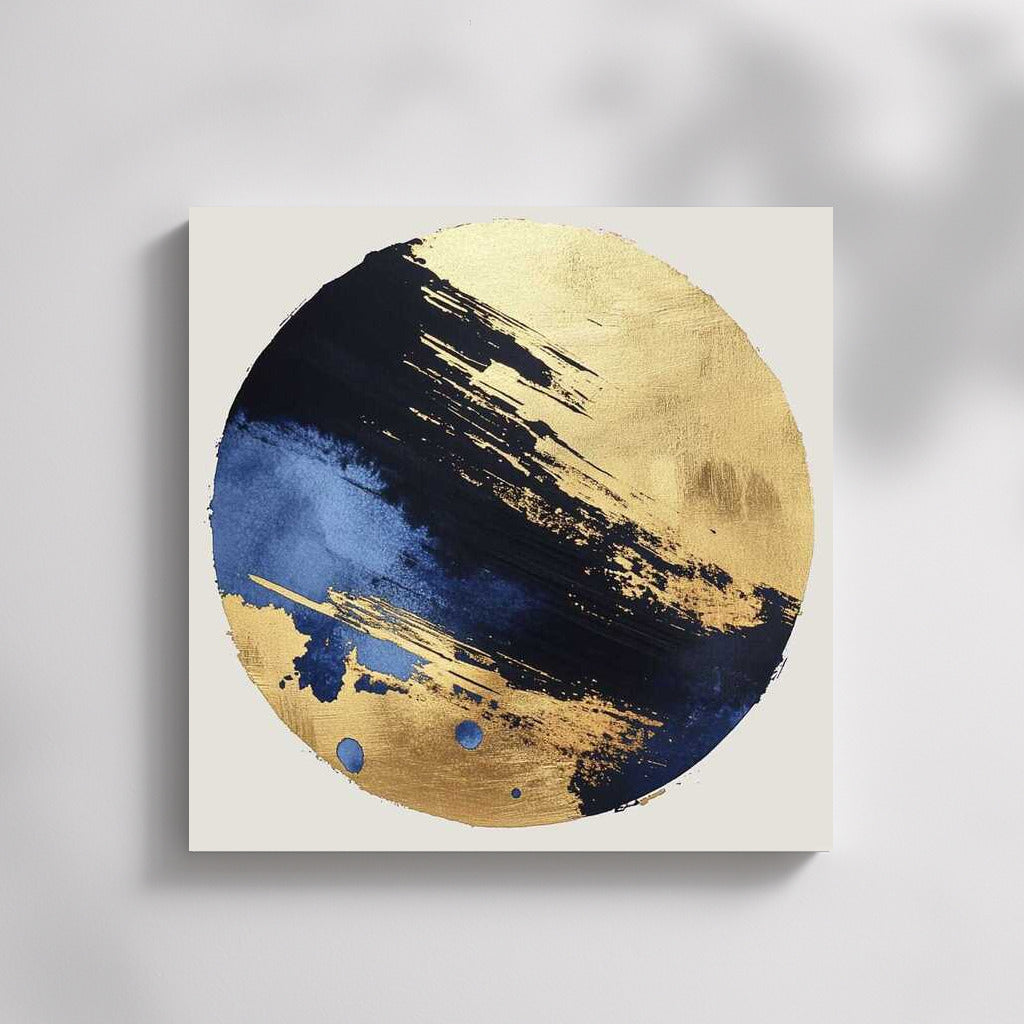 Magic Vortex: Golden Circle in Blue Shadows Abstract