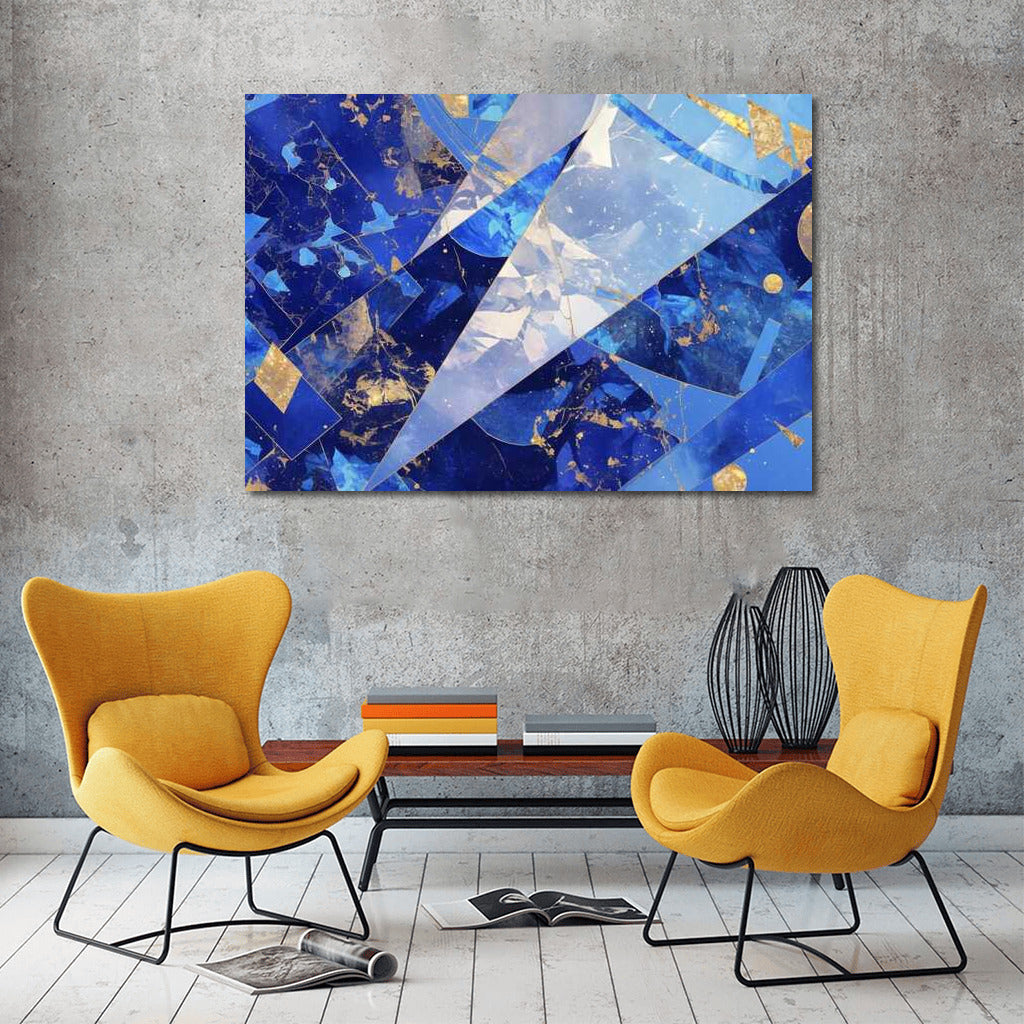 Fairytale Blue Collage: Abstract Dive into Gold