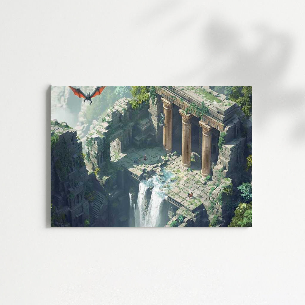 Dragon Skies: An Isometric View of Ancient Ruins in a Fantasy World