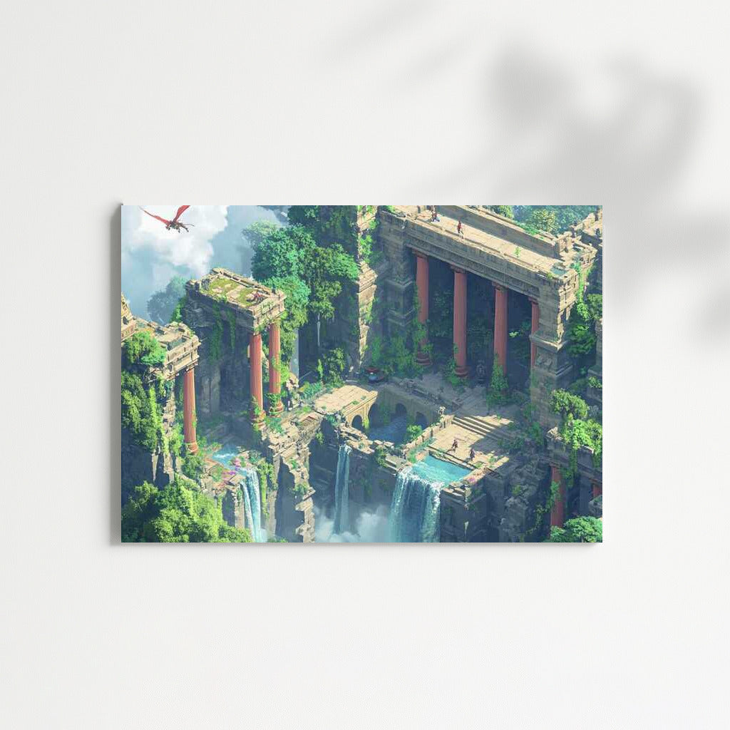 Dragon Over Ancient Ruins: Isometric Fantasy World