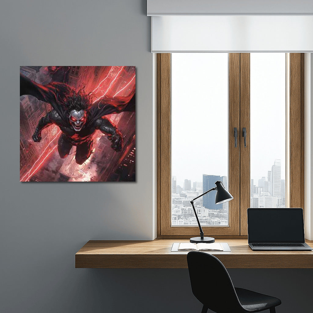 Winged Demon: Flight Over the City in Fantasy World