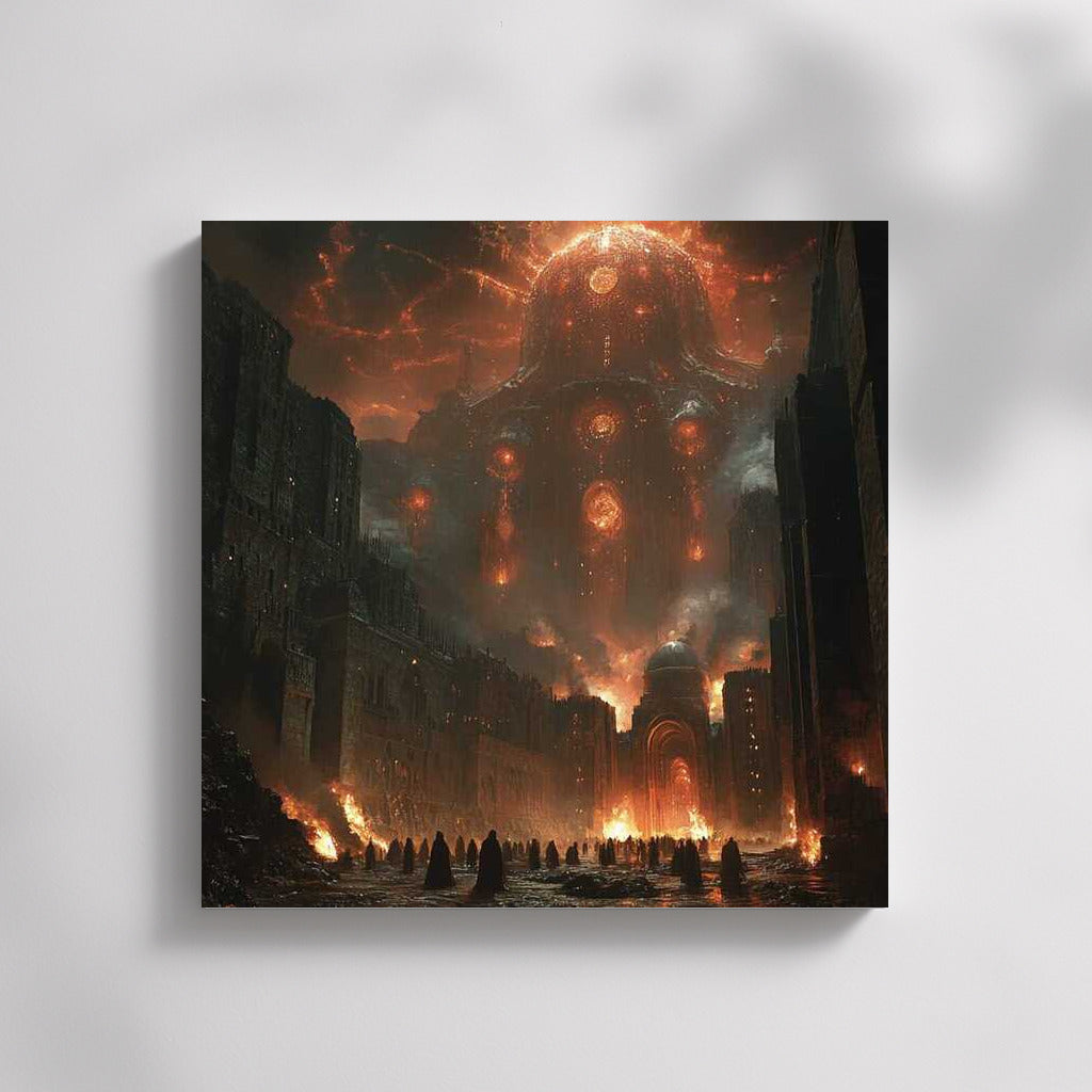 Fire Skies of Ancient City: Epic Fantasy Scene