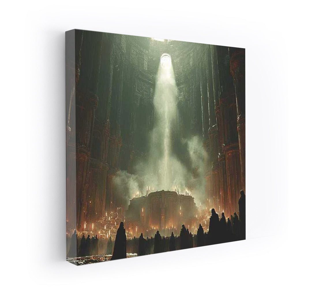 Mystical Figures Under Dark Vaults: Epic Fantasy Scene