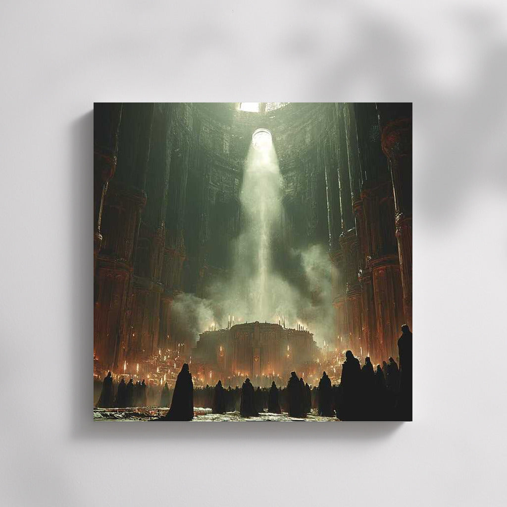 Mystical Figures Under Dark Vaults: Epic Fantasy Scene