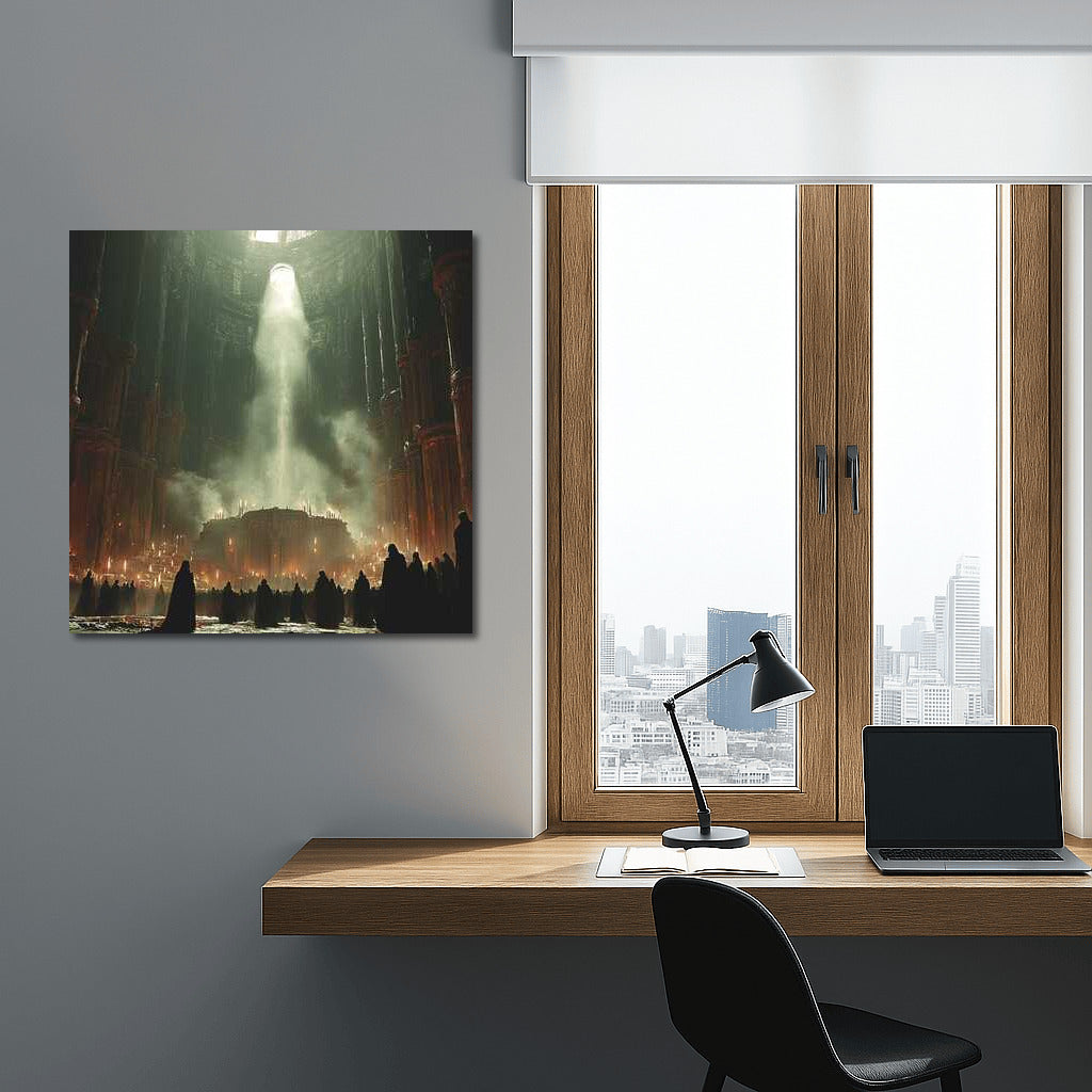 Mystical Figures Under Dark Vaults: Epic Fantasy Scene