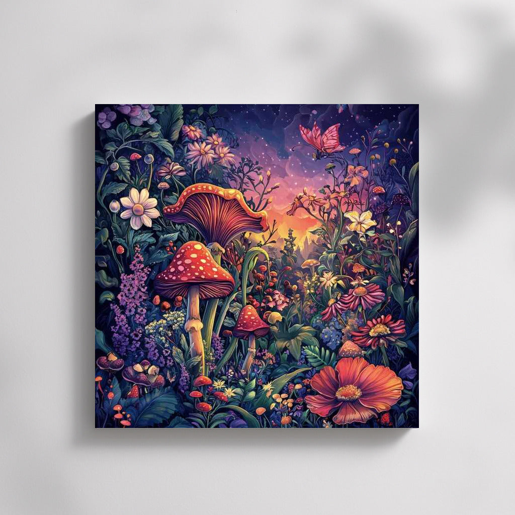 Fairytale Garden: Live Flowers and Mushrooms in Bright Colors