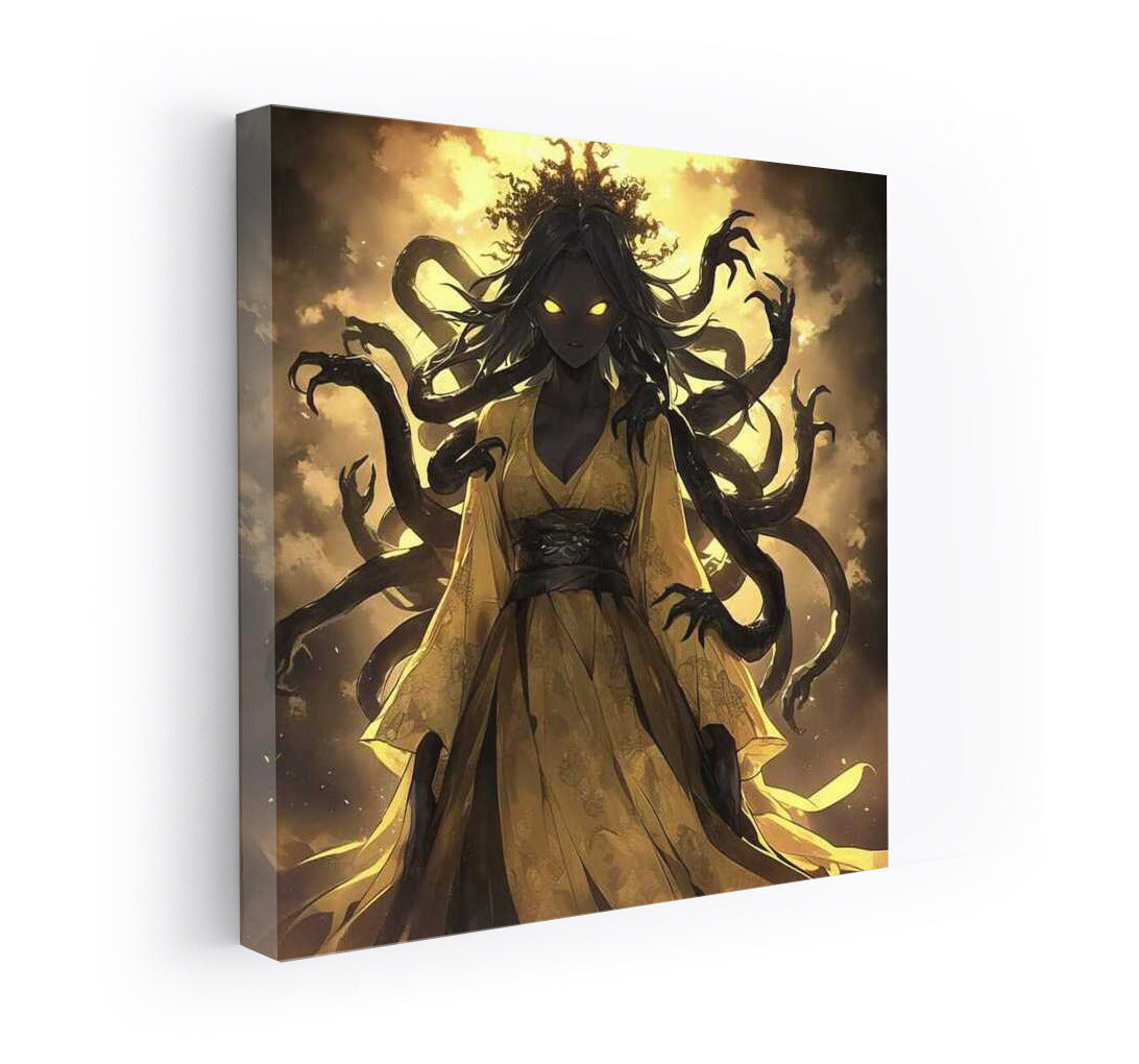 Embodiment of Horror: A Dark Figure with Glowing Eyes and Tentacles