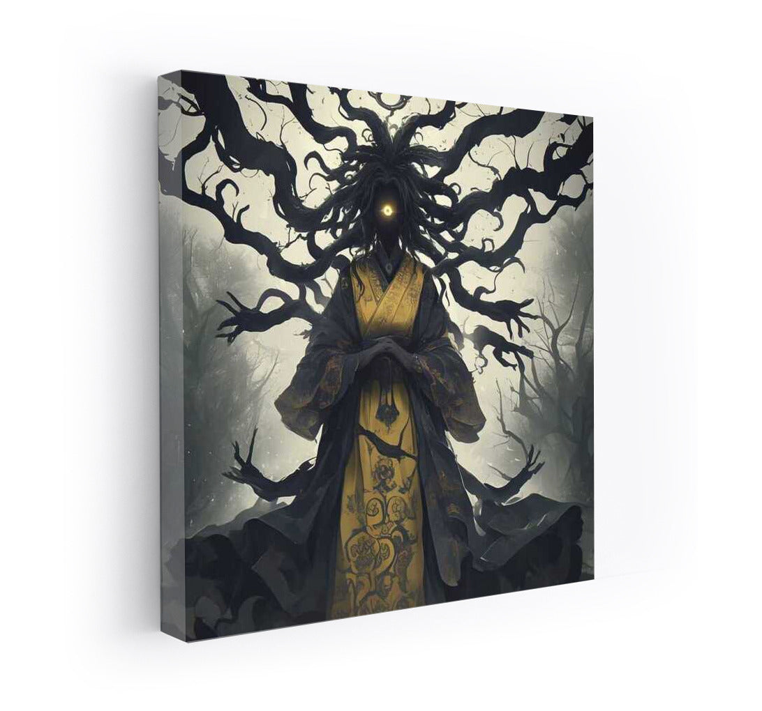 Secret of the Shadows: Creepy Figure in the Dark Forest Fantasy Horror