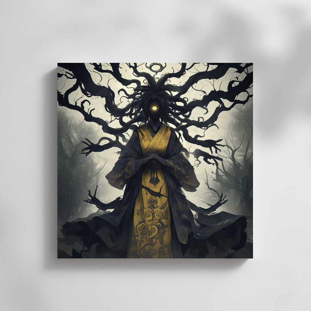 Secret of the Shadows: Creepy Figure in the Dark Forest Fantasy Horror