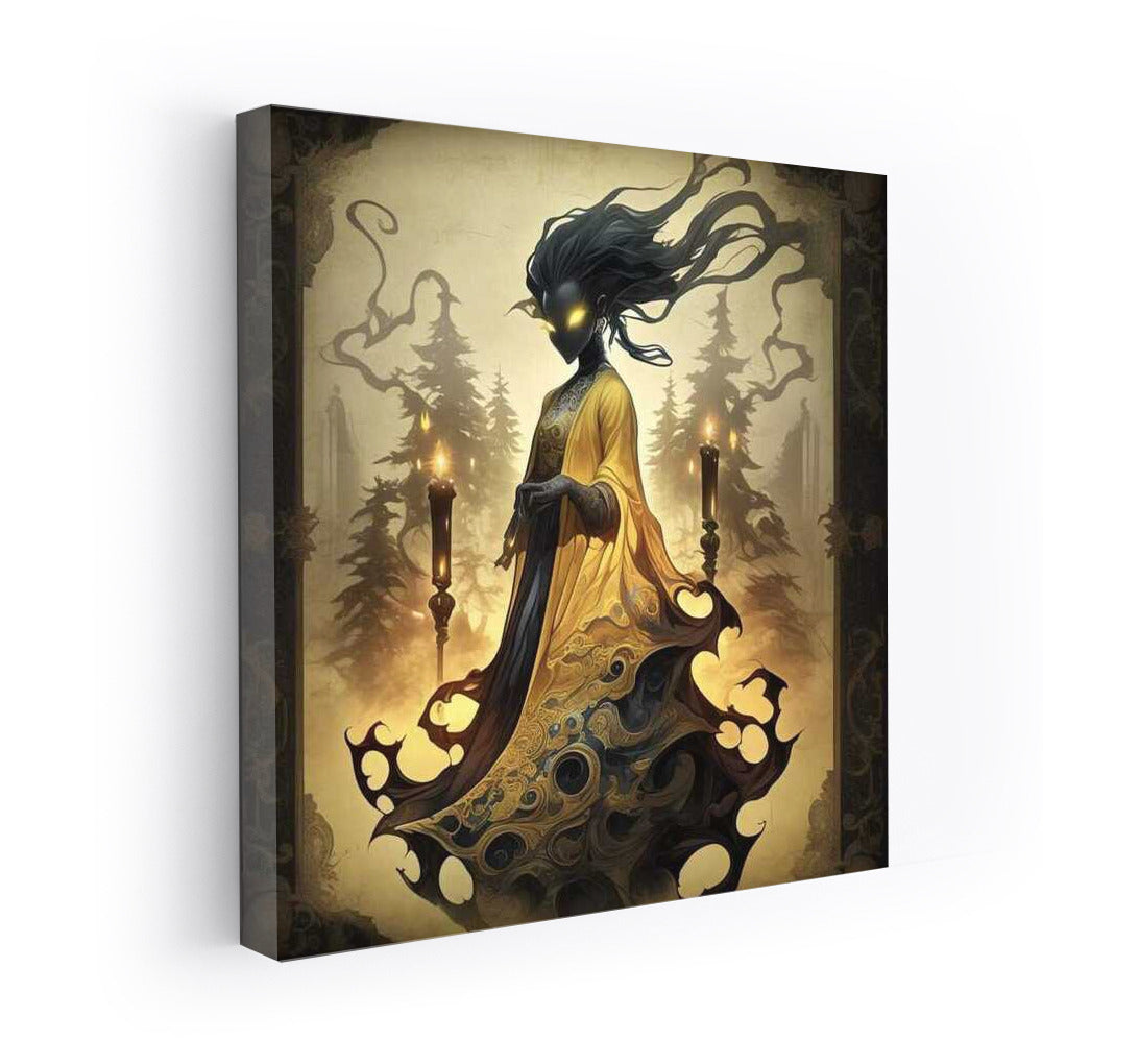 Silhouette in the Forest: Mystical Fire of Horror in Fantasy Style