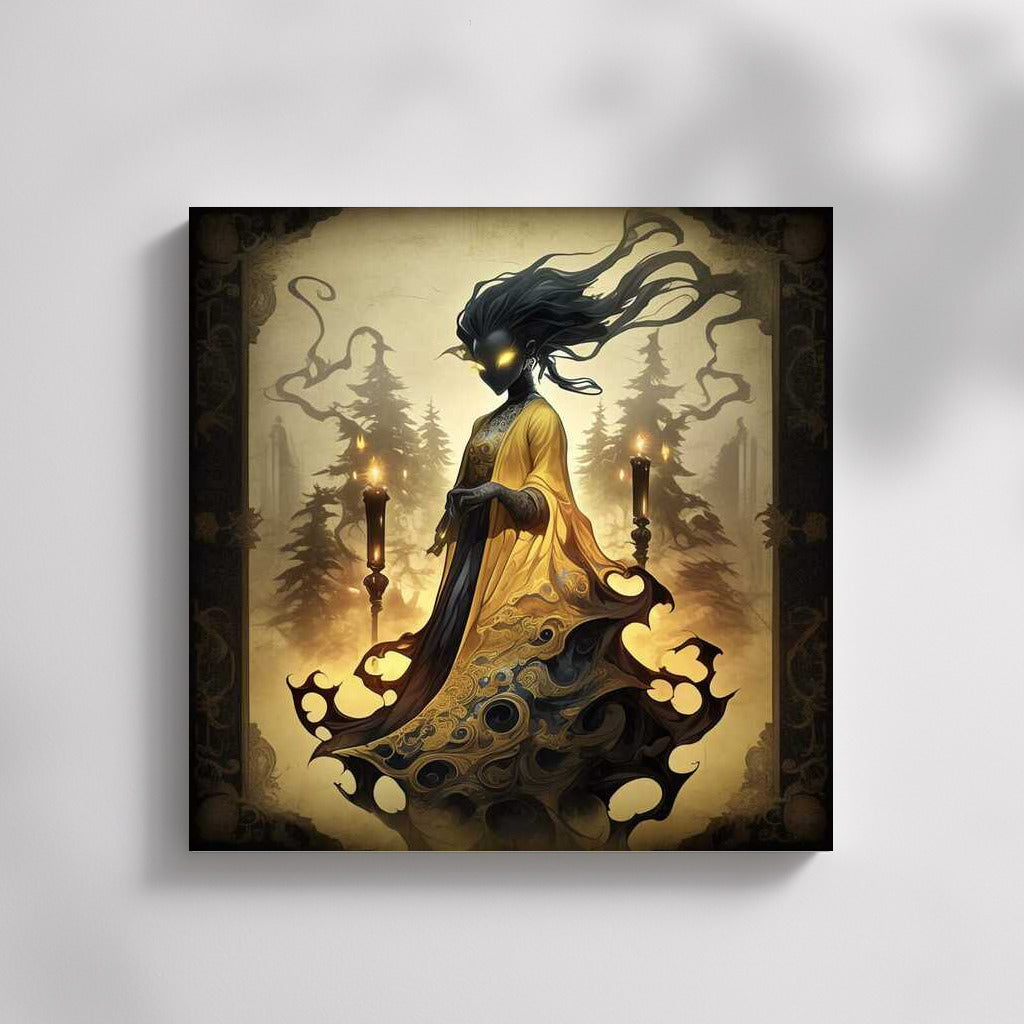 Silhouette in the Forest: Mystical Fire of Horror in Fantasy Style