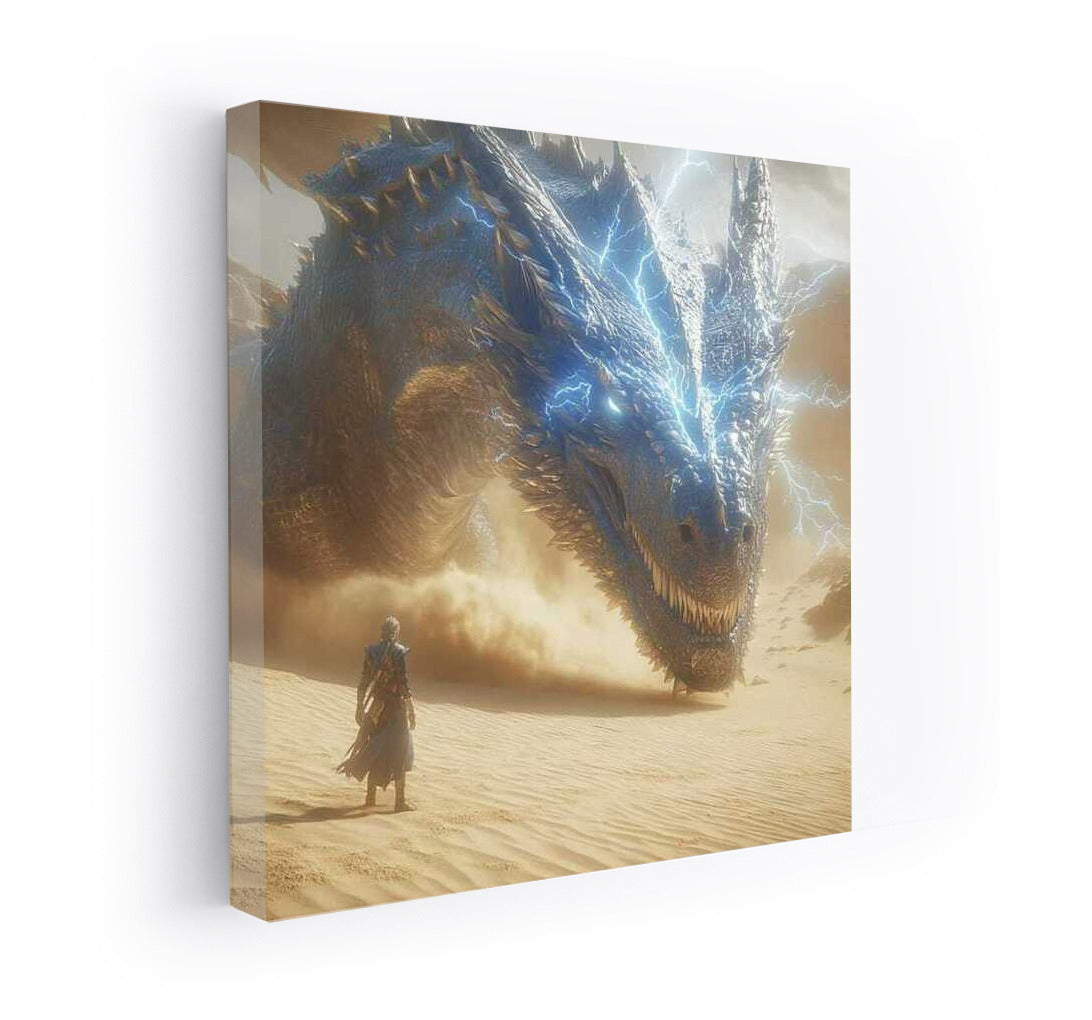 Epic Battle: Huge Dragon and Mysterious Hero in Fantasy World