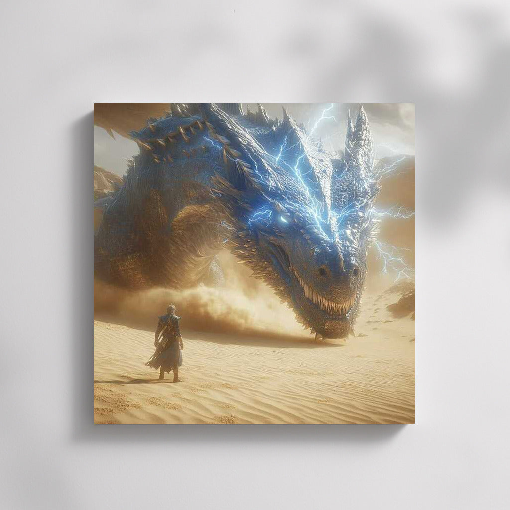 Epic Battle: Huge Dragon and Mysterious Hero in Fantasy World