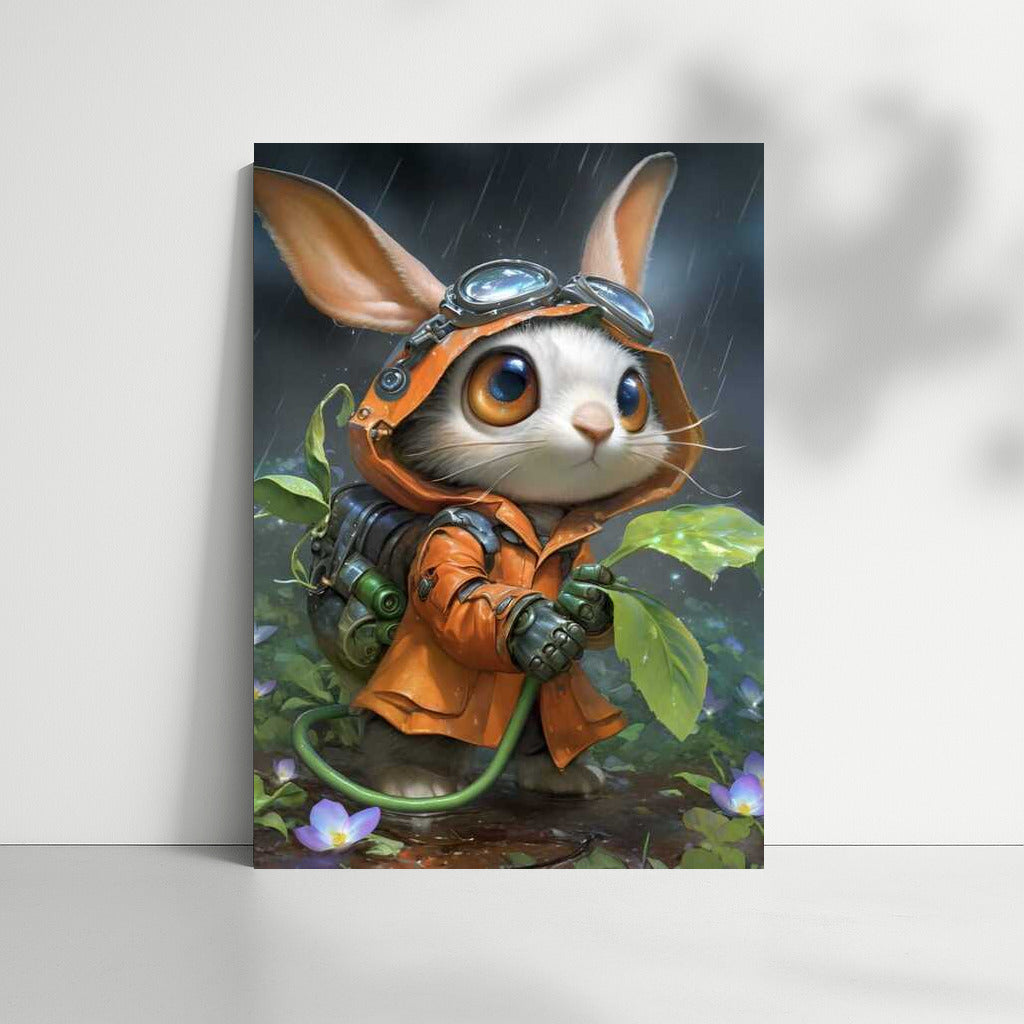 Fairytale Journey: Cute Anthropomorphic Rabbit in the Rain