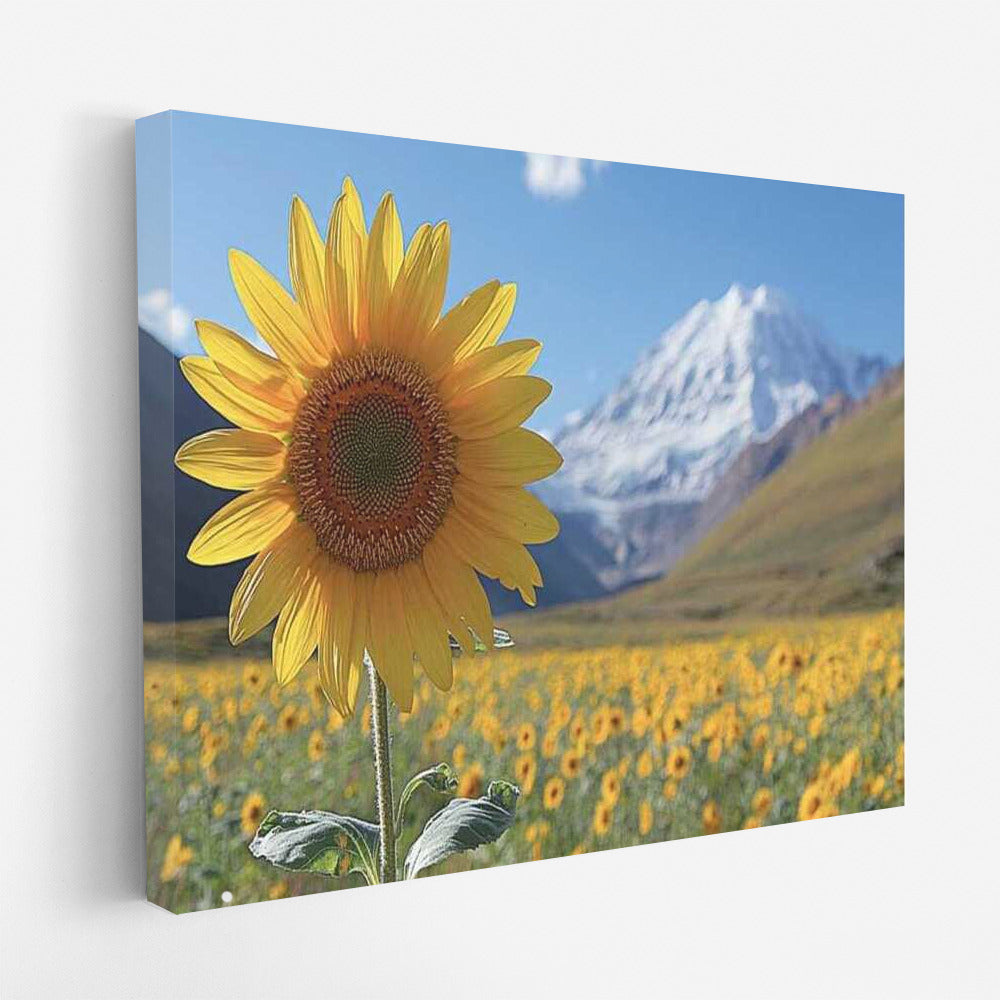 The Majesty of Sunflower on Mountain Background: Bright Flower among Peaks