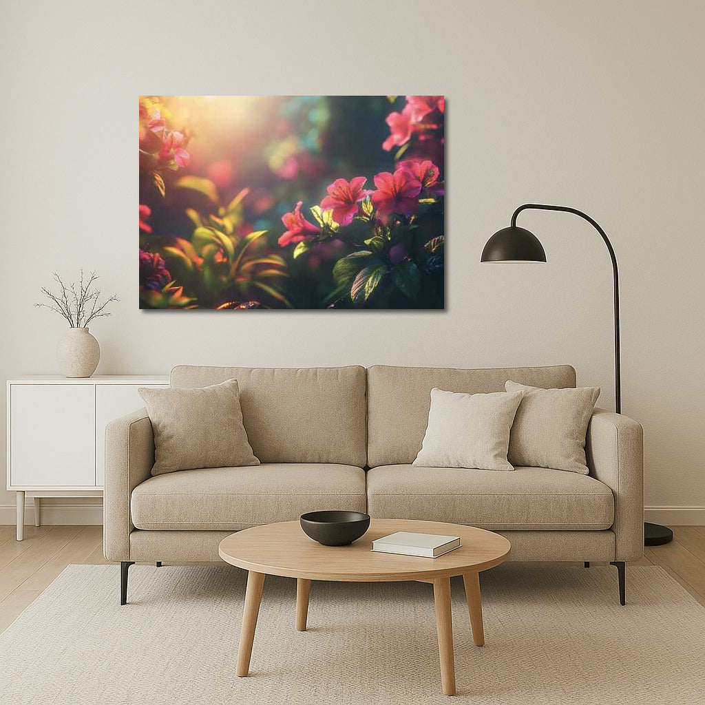 Azalea Blooms in a Japanese Garden: Watercolor Harmony