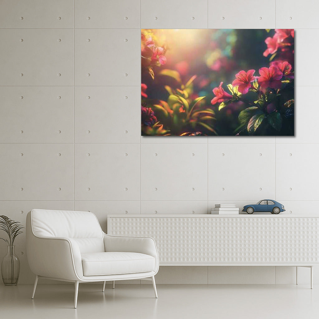 Azalea Blooms in a Japanese Garden: Watercolor Harmony