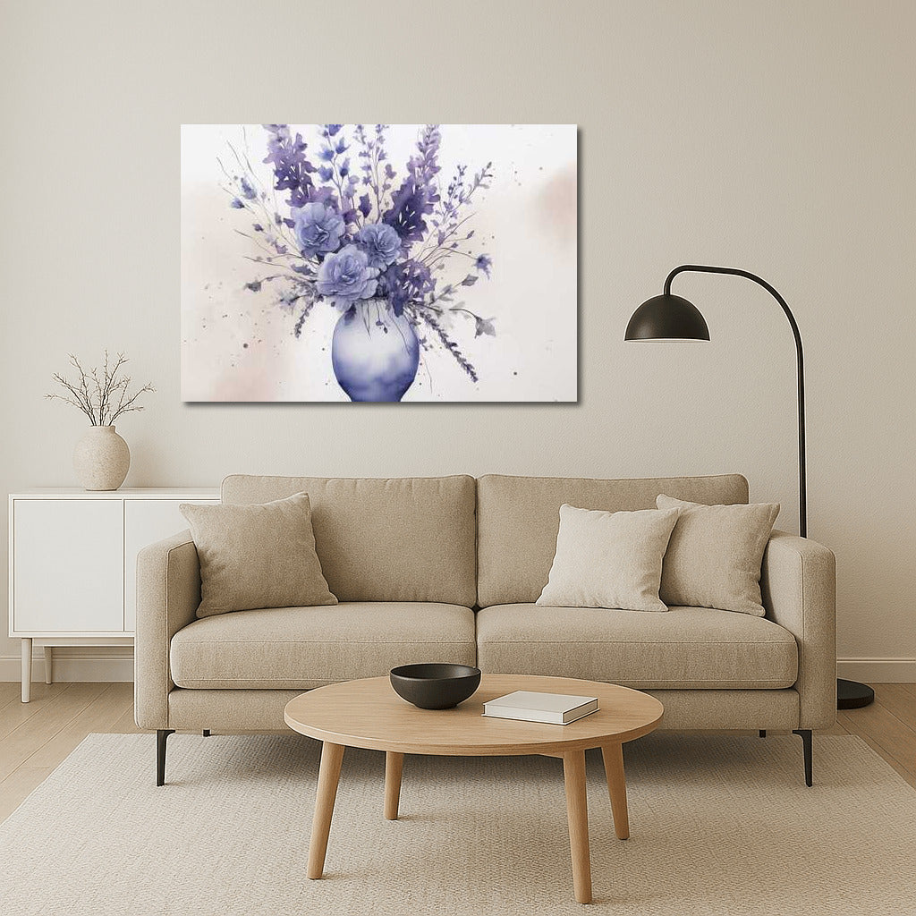 Lavender Dreams and Roses in a Tall Vase