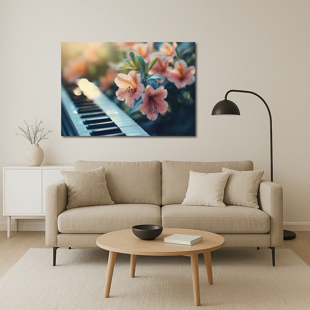 Azaleas and Classical Piano: Floral Symphony on the Wall
