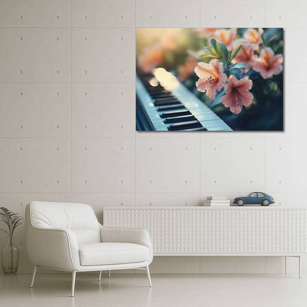 Azaleas and Classical Piano: Floral Symphony on the Wall