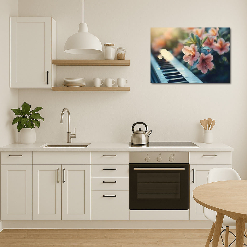 Azaleas and Classical Piano: Floral Symphony on the Wall