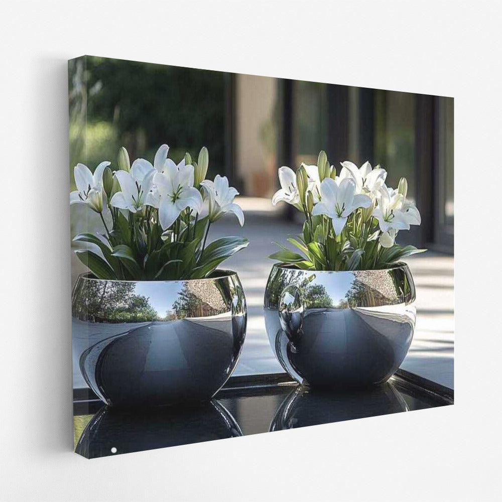 White Casablanca Lilies in Radiant Vases: Elegance and Tranquility