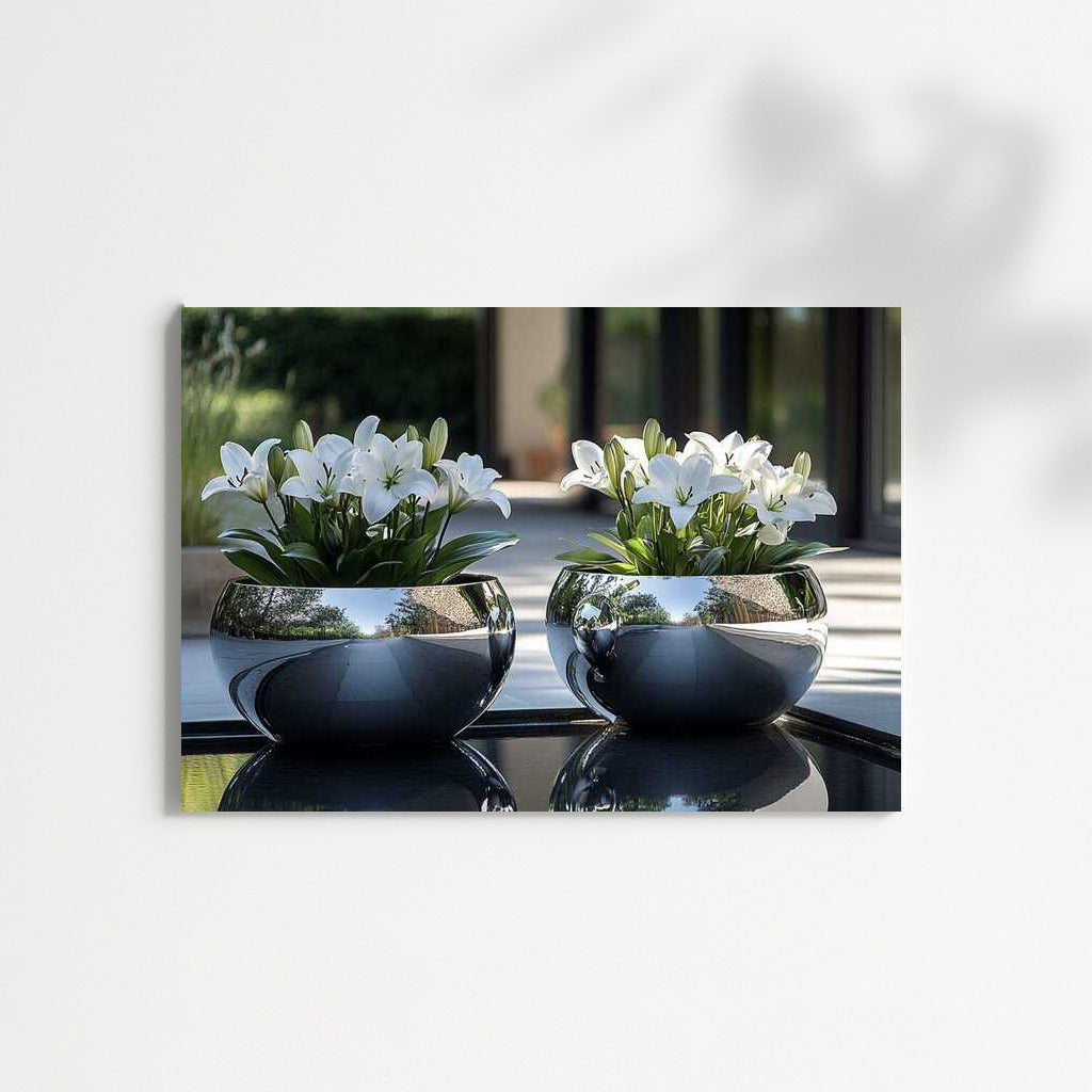 White Casablanca Lilies in Radiant Vases: Elegance and Tranquility
