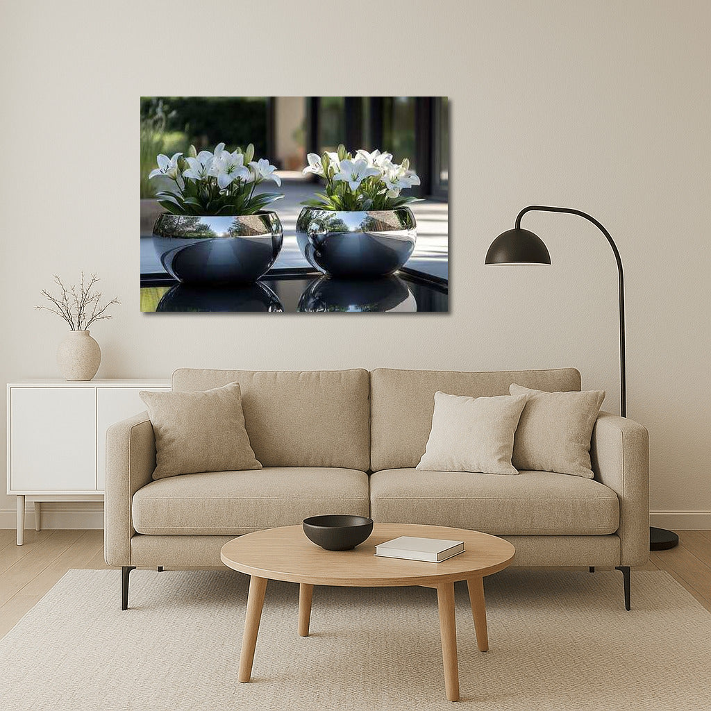 White Casablanca Lilies in Radiant Vases: Elegance and Tranquility