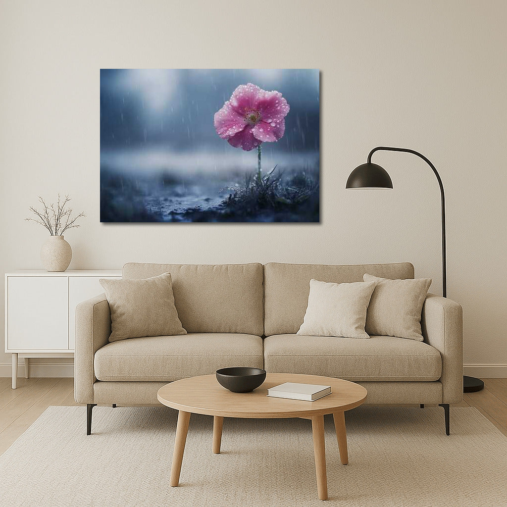 Pink Anemone: Flower of Tenderness on the Rain Background