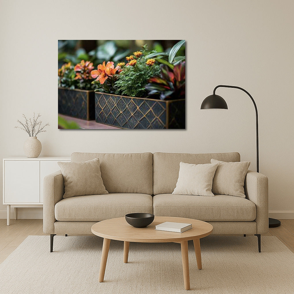 Art Deco Floral Symphony: Marigolds and Kalanchoe