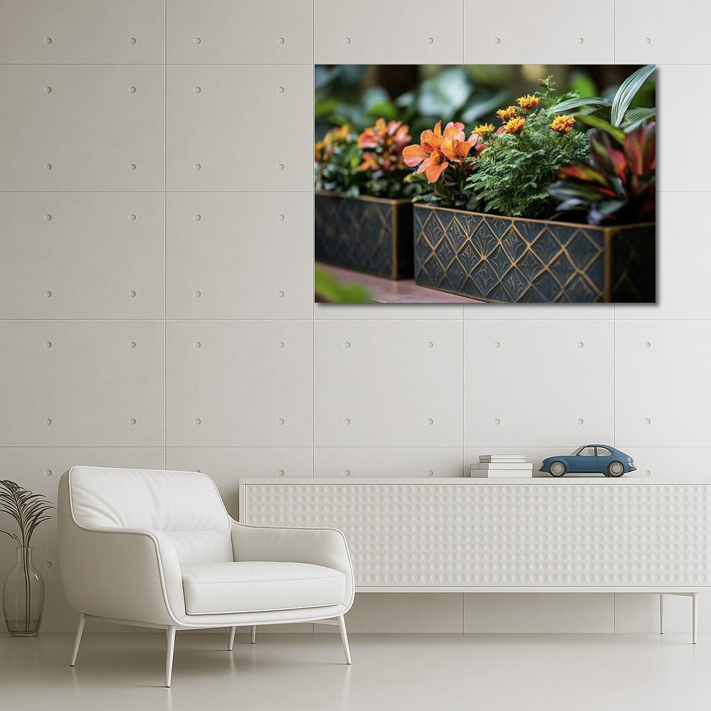 Art Deco Floral Symphony: Marigolds and Kalanchoe