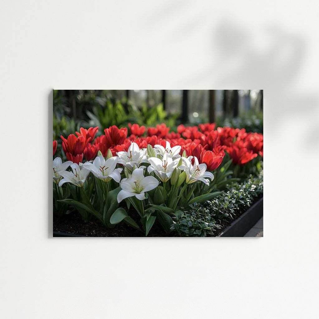 Flower Symphony: Red Tulips and White Lilies on Your Wall