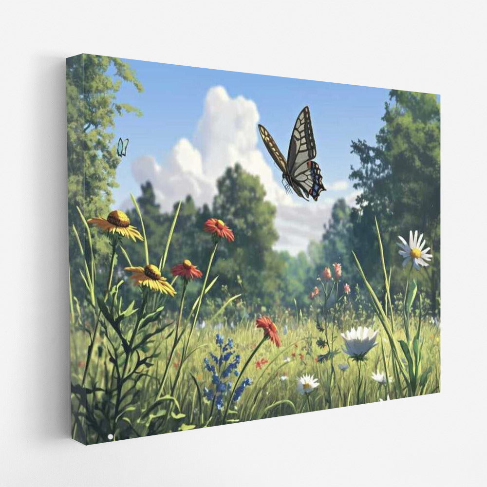 Symphony of Wildflowers: Daisies and Echinacea with Butterflies