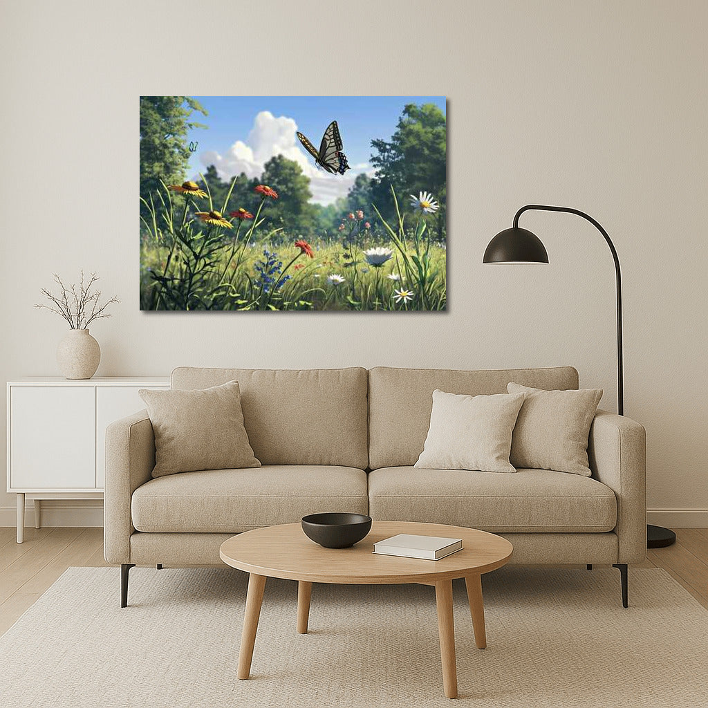 Symphony of Wildflowers: Daisies and Echinacea with Butterflies