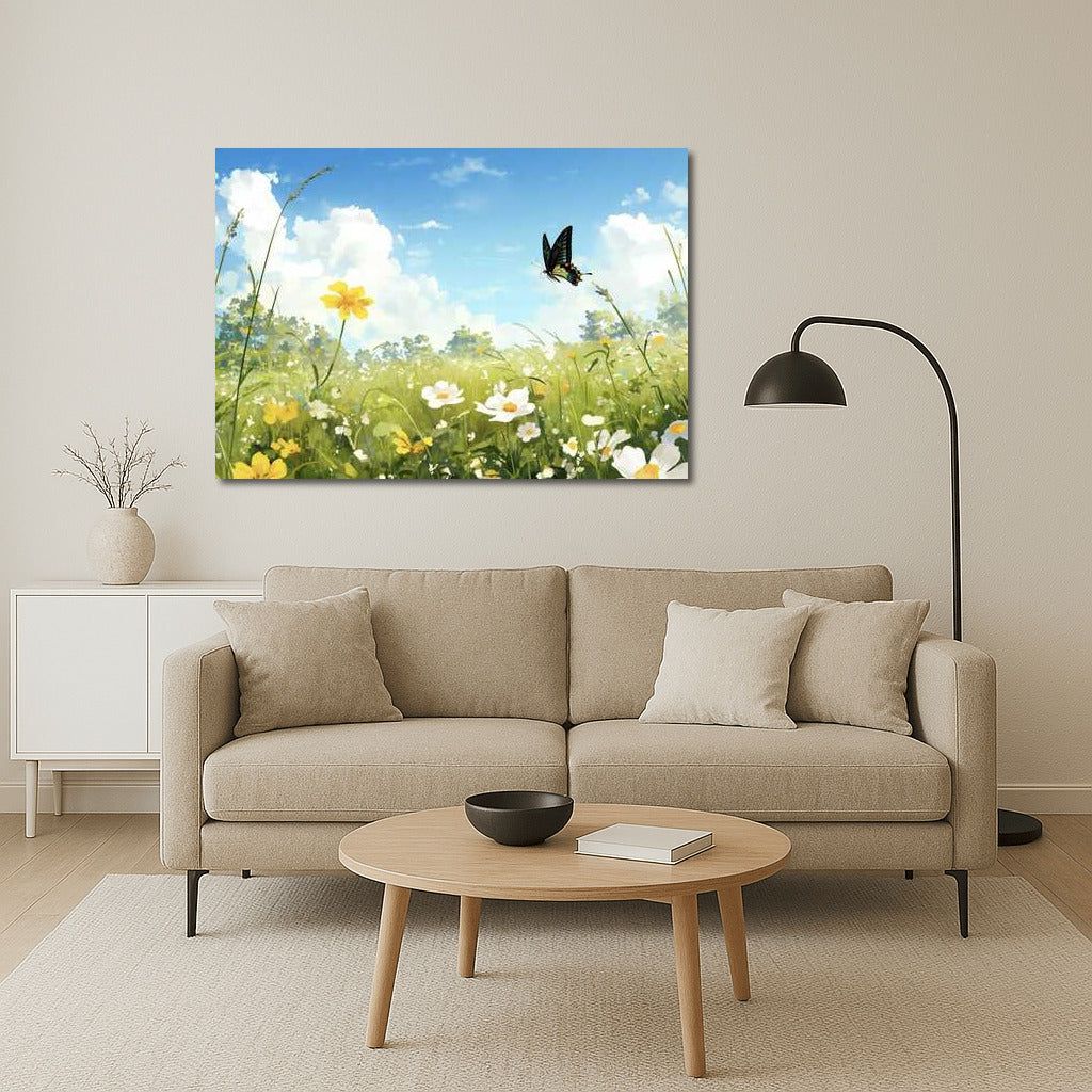 Meadow Daisies and Butterfly: Vibrant Wildflowers for the Interior