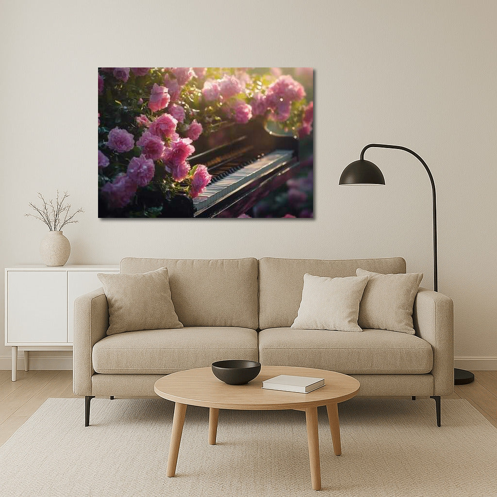 Symphony of Peonies: Delicate Flowers on the Piano Keys