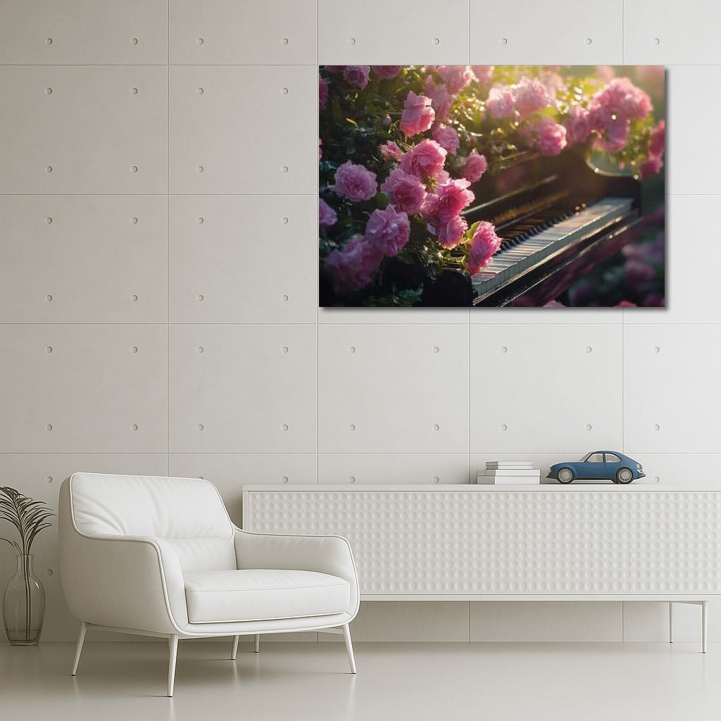 Symphony of Peonies: Delicate Flowers on the Piano Keys