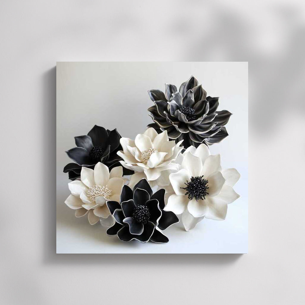 Ceramic Magnolias: Black and White Elegance