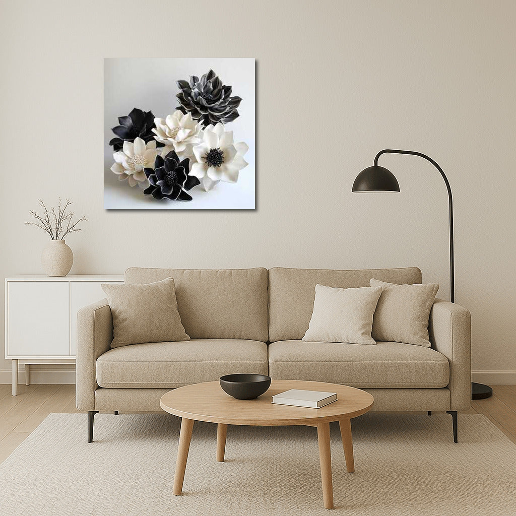 Ceramic Magnolias: Black and White Elegance