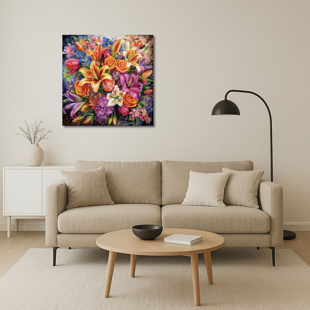 Explosion of Flowers: Bright Bouquet with Lilies and Roses