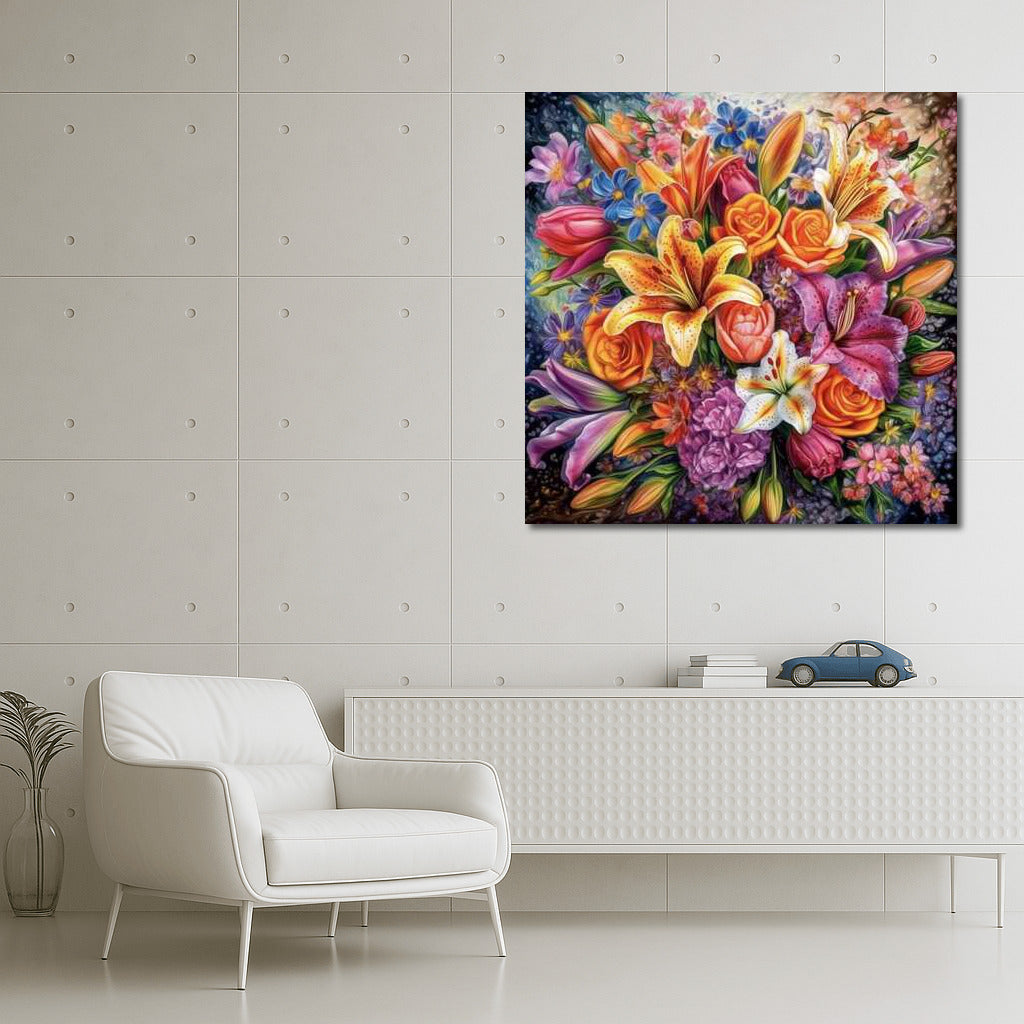 Explosion of Flowers: Bright Bouquet with Lilies and Roses