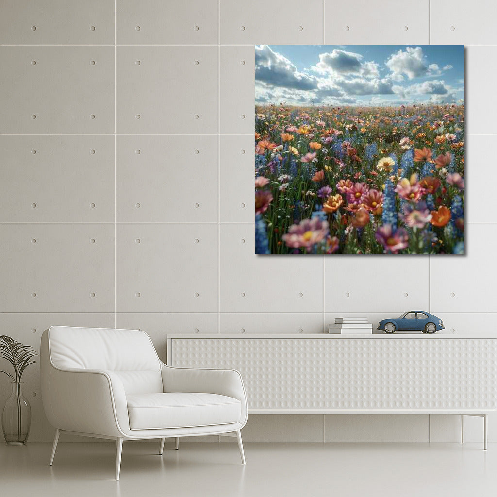 Flower Field: Daisies and Lupines in Vibrant Colors