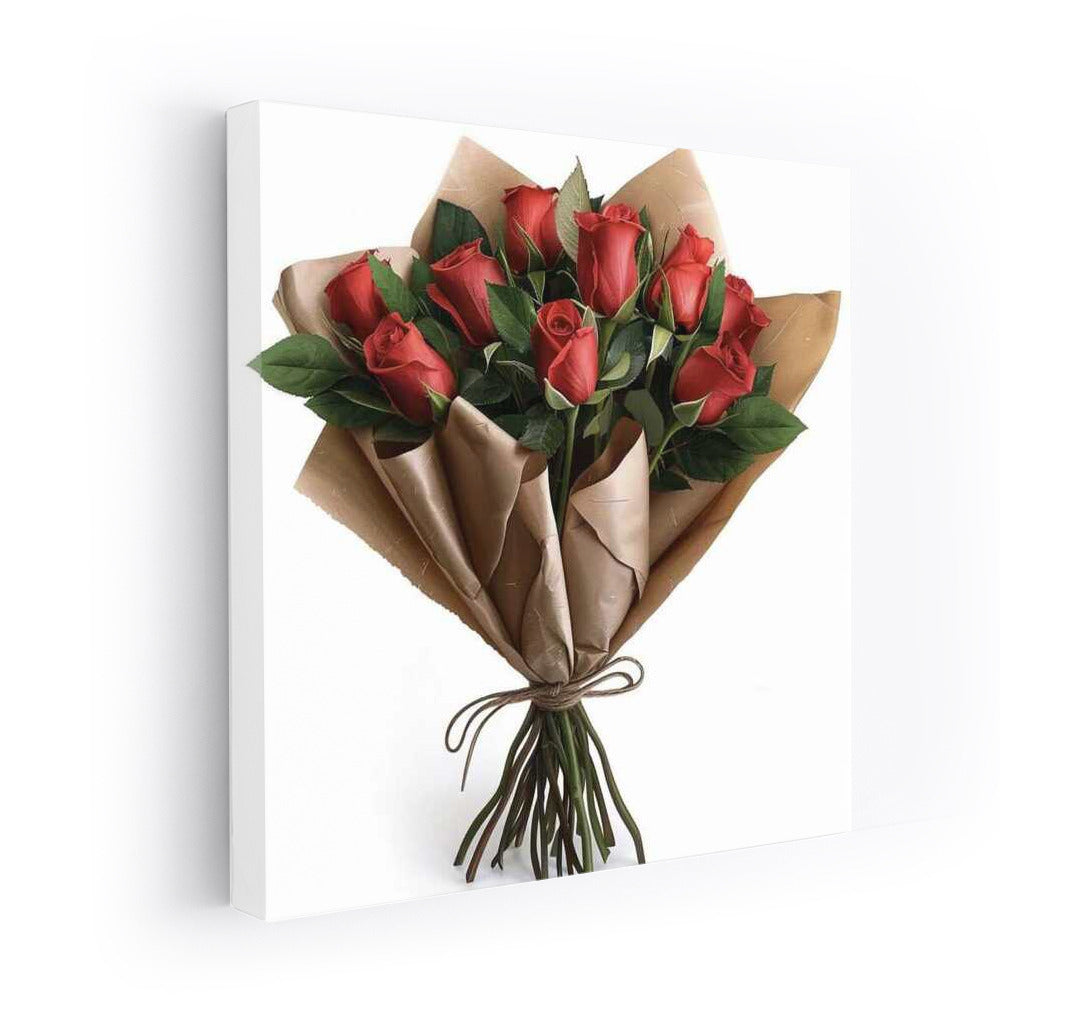 Bouquet of scarlet roses of the Grand Prix variety in elegant packaging